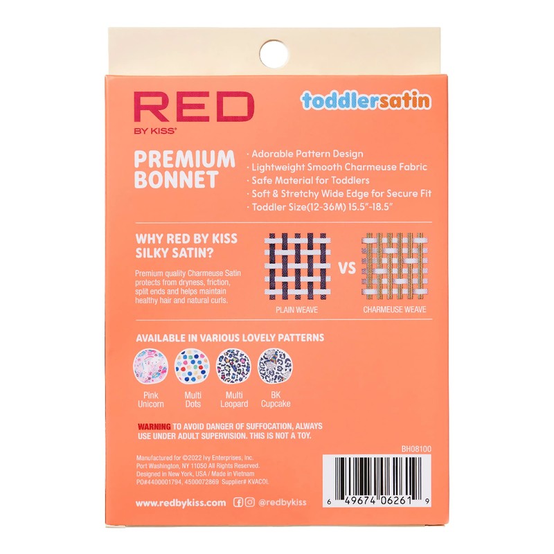 Red by Kiss Toddler Satin Bonnet Sleep Cap for Toddlers,