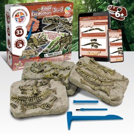 Science4you Dino Excavation Set Dinosaur Fossils 3 in 1 Toy for Children from 5 6 7 8 9 10+ Years Digging and Building 3 Dinosaurs 37 Pieces: T-Rex & Triceratops & Stegosaurus