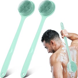 Sunnyray 2 Pack 15 Inch Soft Silicone Back Scrubber with Long Handle, Scrubber Anti Slip for Shower, Bath Body Brush, Improved Skin Health Can Produce Foam for Men and Women(Nordic Green)