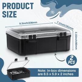 SiliFine 2 Pcs Waterproof Dry Box for Boat Junction Box 9.3 x 7.1 x 3.15 Inches Watertight Storage Box Protective Case Airtight Dry Box for Mobile Phones Wallets Camping Hiking Boating, Black