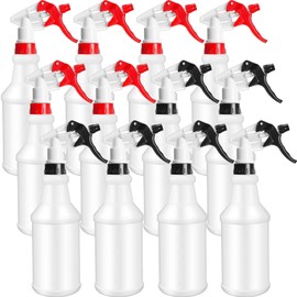 Eccliy 12 Pcs 16 Oz Plastic Spray Bottle, Empty and Reusable for Cleaning, Water, Auto Details or Bathroom and Kitchen, Commercial and Residential(Red, Black)