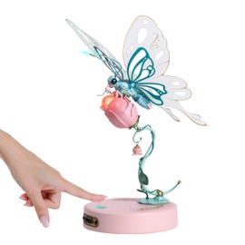 RoWood 3D Puzzles for Adults,Mechanical Butterfly Puzzle for Adults,Species Model Kit,Electric Building Toy Kit,DIY Creative Craft Gifts for Adults,Unique Office&Home Decor (Pink)