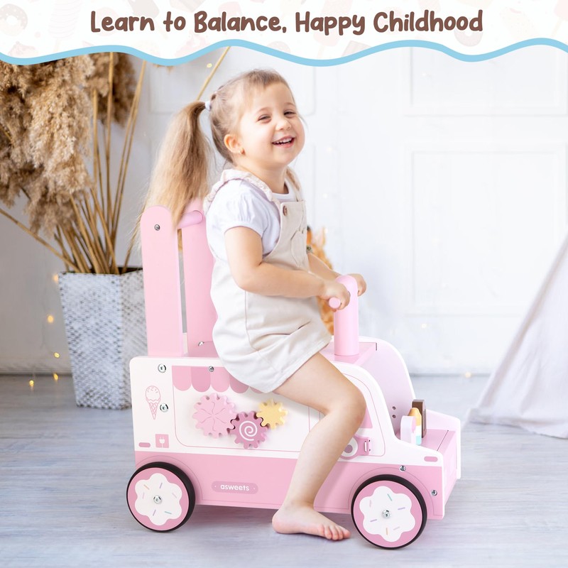Asweets Wooden Baby Push and Pull Walker with Wheels, Learining