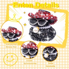 Mwmoeen Rhinestone Rubber Duck Car Ornaments, Funny Rubber Duck Car Dashboard Decoration, Mini Duck with Shiny Cowboy Hat Necklace and Sunglasses for Car, Desk, Office Decoration