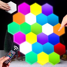 VIHOSE 24 Pcs Hexagon Touch Lights, Smart LED Hexagon Wall Lights with Remote,13 Colors Sensitive DIY Modular Assembled RGB Wall Panels Light with USB-Power for Autism Gift Game Room Party Decor