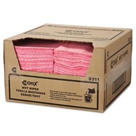 Chicopee 8311 Chix Rayon Wet Wipe, 11.5" Width x 24" Length, Pink Stripe