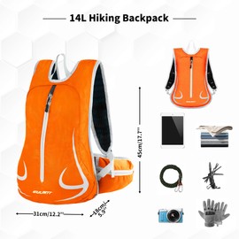 YEEKORO 14L Hiking Backpack Small Handy Running Backpack Waterproof & Lightweight Cycling Daypack with Reflective Stripes for Short Trip Traveling Skiing Trekking Walking Outdoor Backpack -Orange