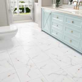 FunStick Pink White Marble Peel and Stick Floor Tile Bathroom Floor Tiles Peel and Stick Flooring Waterproof Vinyl Flooring Self Adhesive Floor Tiles for Kitchen Laminate Flooring Tiles 12"x12" 5 Pack