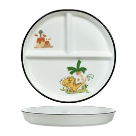 1 PCS Ceramic Dinosaur Portion Control Plate Divided Dish for Rational Eating, Divided Dessert Plate Salad Plate Dinner Plate-Yellow-8 Inch