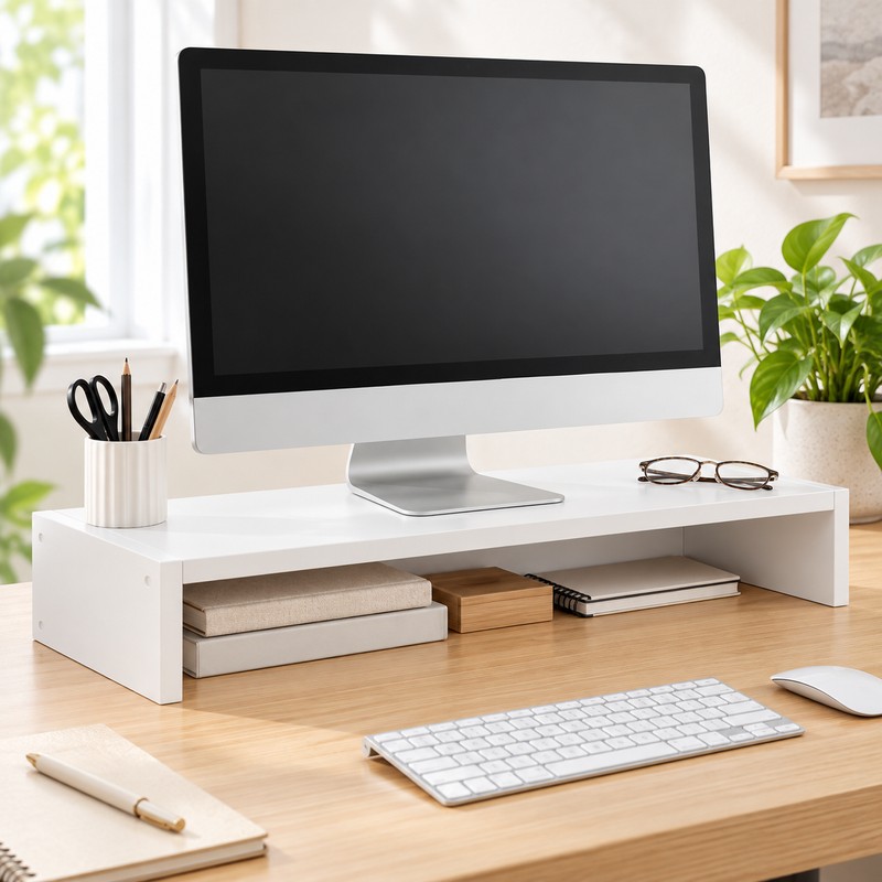 Computer & Laptop Riser Shelf for Desk Storage – Wooden