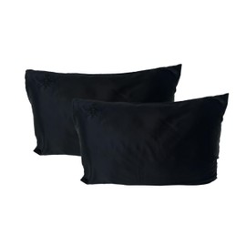 QUEEN BEE SILK - 2 Pack Silk Pillowcase for Hair and Skin - 22 Momme Mulberry Silk - Charmeuse Weave - Envelope Closure - Standard Size - Black