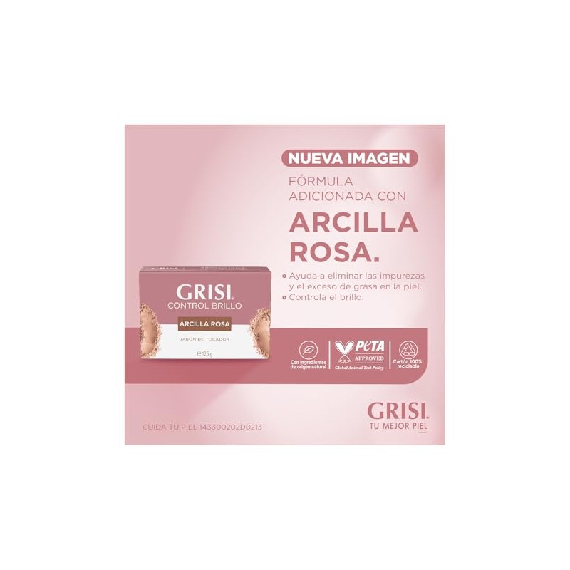 GRISI, Jabón de tocador Arcilla Rosa, control brillo Jabón en