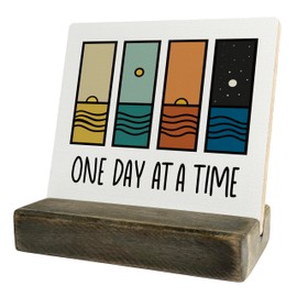 Primitive Wooden Sign, One Day at A Time, Desk Plaque with Wooden Stand 4 x 4.3 inches, Modern Decoration, Farmhouse Table Plaque Signs, Rustic Home Decor Plaque, Inspirational Sign, Uplifting Gift A