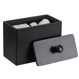 Luxspire Resin Cotton Pad Dispenser Cotton Buds Holder, Makeup Organiser Storage Box with Lid for Bath Salt Q-Tips, Cotton Container for Cosmetic 2 Compartments Cosmetic Organiser Matte Black