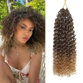 FLWAI Pre Looped Micro Kinky Curly Crochet Hair 8 Packs 8 Inch Yanky Twist Crochet Hair Kinky Twist Synthetic Wavy Curly Crochet Hair Extensions for Black Women (T33/27, 8 Packs 8 Inches)