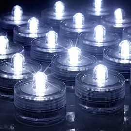 SHYMERY Submersible LED Lights,24 Pack Waterproof Tea Lights,White Led Tea Lights,Battery Powered Waterproof Led Lights for Vases Weddings, Birthdays, Festivals, Events, Parties