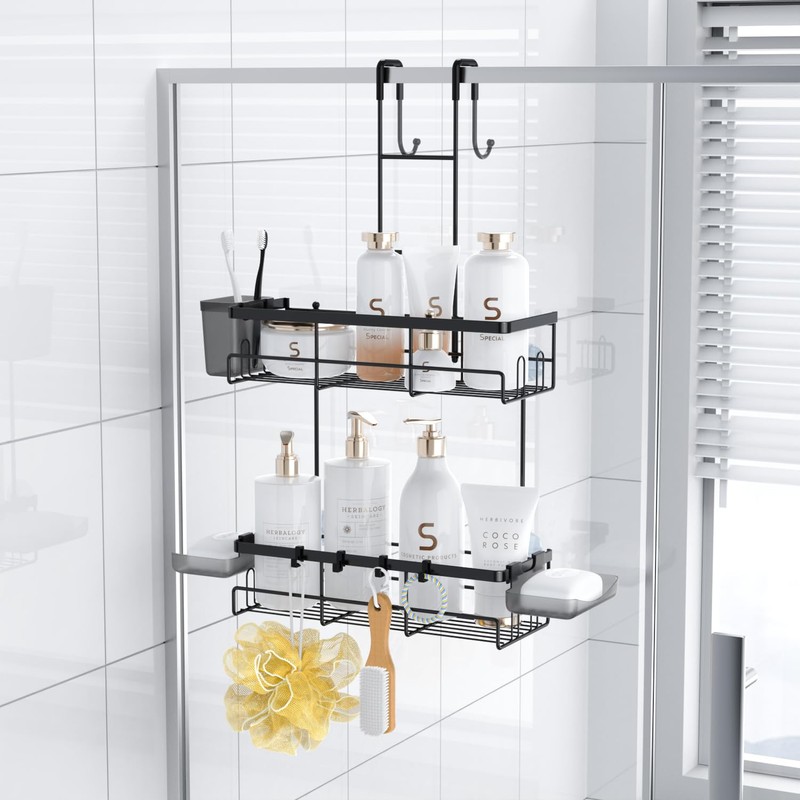 Aitatty Over the Door Shower Caddy Hanging: Black Rustproof Shower