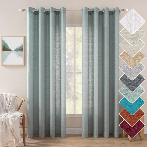 MIULEE Semi Sheer Curtains 2 Panels for Bedroom Living Room Light Filtering Privacy Curtains Natural Linen Textured Grommet Voile Drapes Window Treatments W 52 x L 84 inches Teal Green