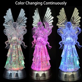DRomance 14" Angel Snow Globe Lantern Battery Operated with 6 Hour Timer Color Changing LED Light Praying Angel Swirling Glitter Water Lamp Thanksgiving Christmas Holiday Decor Gift