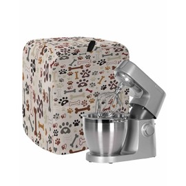 Brown Stand Mixer Cover with Storage Pocket, Vintage Dog Claws Waterproof Kitchen Mixer Covers, Cartoon Dog Animal Bones Kitchen Appliance Dust Cover Compatible with 5-8 Quart Mixers