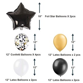 16 inch Happy Birthday Balloons Decorations Set- 13 pcs Letter Balloons Banner,2 pcs Giant Star Foil Balloons,4 pcs Confetti Balloons,6 pcs Latex Balloons (Black Gold)
