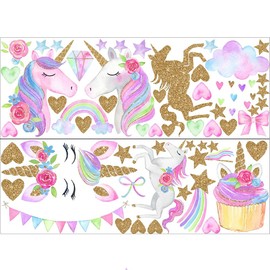 Unicorn Decal Unicorn Pattern Wall Stickers Rainbow Colour Wall Stickers Stars Wall Decals for Girls Baby Children Bedroom Playroom Decoration