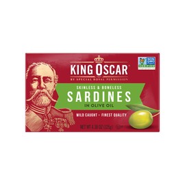 King Oscar Sardines in Olive Oil, 4.38 Ounce Cans (Pack of 1), Skinless & Boneless, Wild Caught Canned Sardines