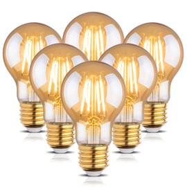 12Pack 2200k Led Light Bulb, Vintage A19 Edison Bulbs, Dimmable Amber Warm Yellow Light Bulb, Soft Yellow Led Filament Amber Light Bulbs, Old Style Light Bulbs, 60W Equivalent, 6 Watt, E26 Base