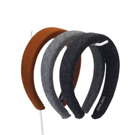 Yeomju Pack of 3 Women's Fashion Solid Colour Wool Felt Thick Headband, Soft Padding, Suitable for Daily, Home, School, Beach, Office, Party, Birthday Gift, Back