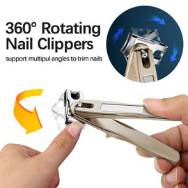 VOGARB Nail Clippers for Seniors Fingernail,360° Rotating Long Handle Nail Cutter for Men and Women Thick Toenails,Ultra Sharp Ergonomic Grip Heavy Duty,Champagne