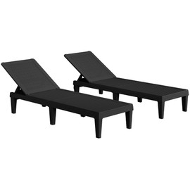 Greesum Set of 2 Adjustable Sun Loungers with 5-Position Reclining Backrest, Waterproof PP Outdoor Lounge Chairs for Pool, Beach, Patio & Garden Lightweight & Portable, Black