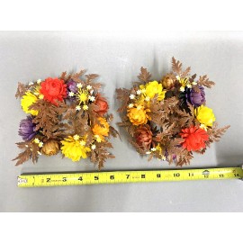 R and R Imports Pair of Vintage  Autumn Fall Thanksgiving Candle Ring Wreath 6” Wide Hong Kong