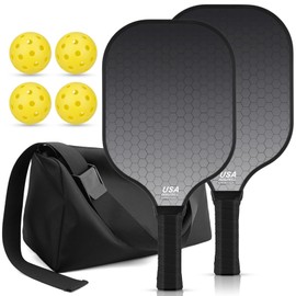 Jobunai 99.9% T300 Carbon Fiber Pickleball Paddles Sets of 2 Lightweight Graphite Pickle Balls Racket Outdoors Backyard Game Kit Beginner Intermediate Pro Sporting Accessories Gifts for Womens Mens