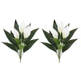 Spathiphyllum Artificial Plants with White Flowers, 2-Pack Green Leaves Artificial Peace Lily Flower Plants