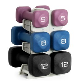 Tone Fitness 50 LB Neoprene Dumbbell Set with Storage Rack – Non-Slip, Anti-Roll Hand Weights for Home Gym Workouts - Mixed Colors | Purple, Blue and Black