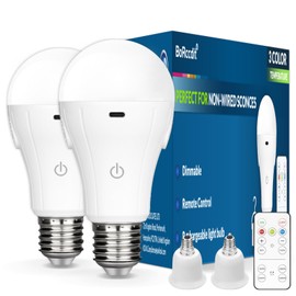 CordlessGlow 15W E12 Rechargeable Light Bulbs with Remote, 3 Color Temperatures and Dimmable Battery Light Bulb, Touch Control + 4 Timing + USB Rechargeable Battery Powered Light Bulb, 2Pack