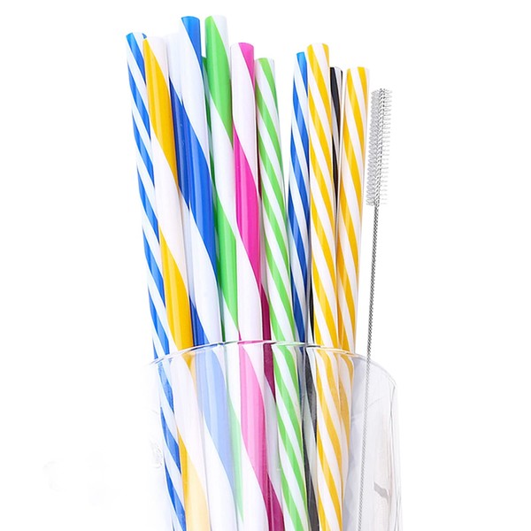 12 PCS Mason Jar Straws Thick Plastic Drinking Straws Reusable Bpa Free Long Drinking Straws for Yeti Tumbler with 1 PCS Cleaning Brush