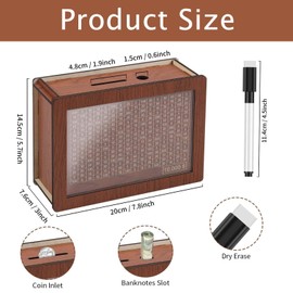 Wooden Money Box, Reusable Money Box, Money Banks with Cash Targets and Digital Coins, Children's Money Banks with Counters, Adult Money Banks for Boys and Girls