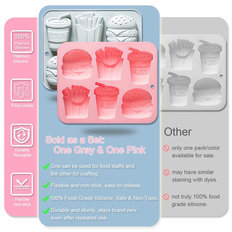 2 Pack Silicone Mold Fast Food Set (Burger, Fries, Cola)