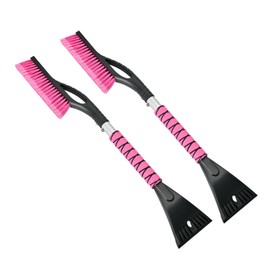 OUSHASAA OUSHASAA 27" Snow Brush and Ice Scrapers for Car Windshield 2 Pack, Scratch-Free Bristle Head PVC Snow Brush & Foam Grip Window Snow Scraper Snow Removal Tool with Aluminum Body for Truck, SUV, Pink