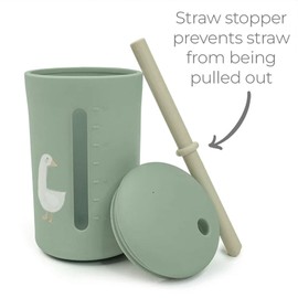LITTEL RAWR Silicone Baby Sippy Cups for 6 months+, 3 Stages Training Cup Straw Cup for Infants Toddlers and Kid, Soft Straw and Handles Unbreakable Easy Grip 7oz/200ml (Green)