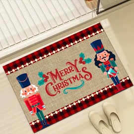 TSLBW Christmas Doormat Nutcracker Christmas Mats Welcome Decorative Doormat Merry Christmas Doormat Washable Non Slip and Washable Rubber Nutcracker Door Mat for Indoor Outdoor,45x75cm (Color B)