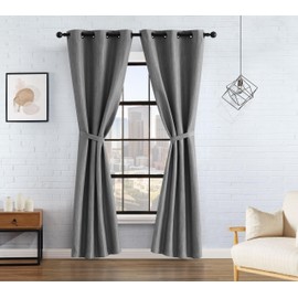 Lucky Brand – Solana Thermal Woven Window Curtain | Room Darkening & Thermal Insulated | Grommet Header | Set of 2 Panels & 2 Tiebacks| Measures 38" x 96" | Grey