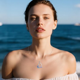 CUPENDA Swimming Necklace 925 Sterling Silver Wave Swim Pendant Sport Swim Team Jewelry for Women Surfing Coaches