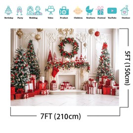 AIIKES 7x5ft Weihnachten Foto Hintergrund Weihnachten Kamin Hintergrund XY123