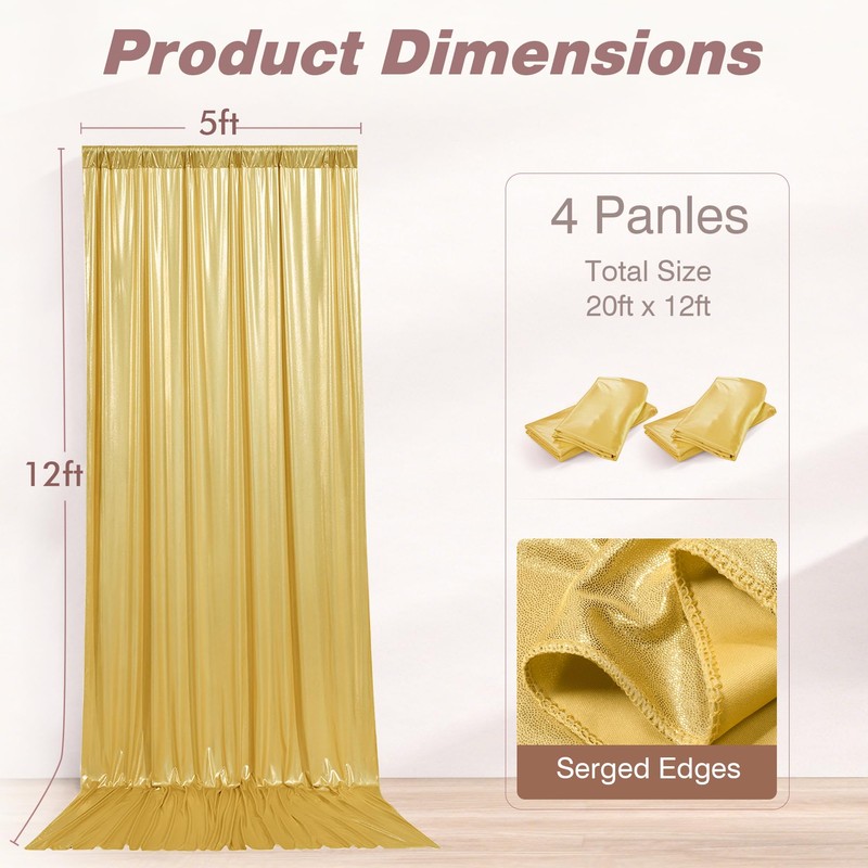 20x12FT Gold Sequin Curtains Backdrop, Wrinkle Free Back Drop for