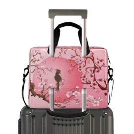 Japanese Cherry Blossom Sakura Tree With Bird Laptop Messenger Bag Case Sleeve Crossbody Briefcase for Men Women with Shoulder Strap Handle 13 14 15.6 inch