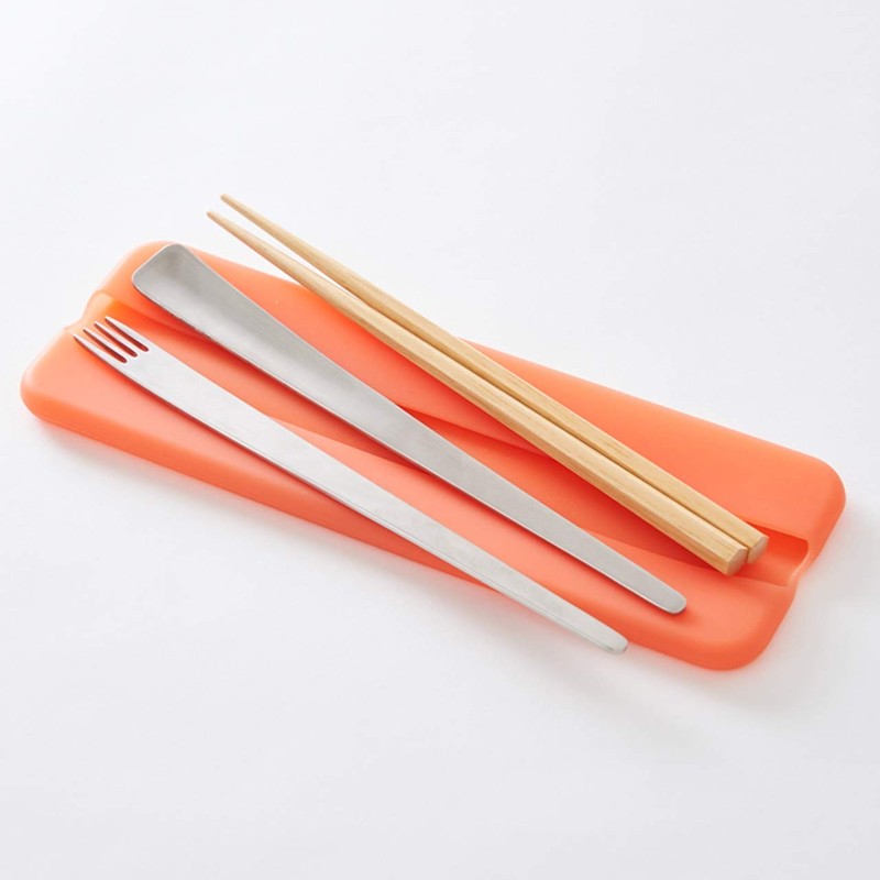 tak JTN-0400-YL Slim Cutlery Set, Yellow (Spoon, Fork, Chopsticks, Container)