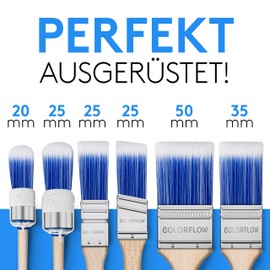 Colorflow® Paint Brush Set of 6 Pieces - Perfectly Matched Brush Set for Painters - Paint Brush without Loss of Bristles - Paint Brush for the Discerning DIY Enthusiast