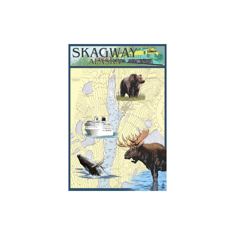 Skagway, Alaska, Nautical Chart (Absorbent Ceramic Coaster, Single, Cork Back,